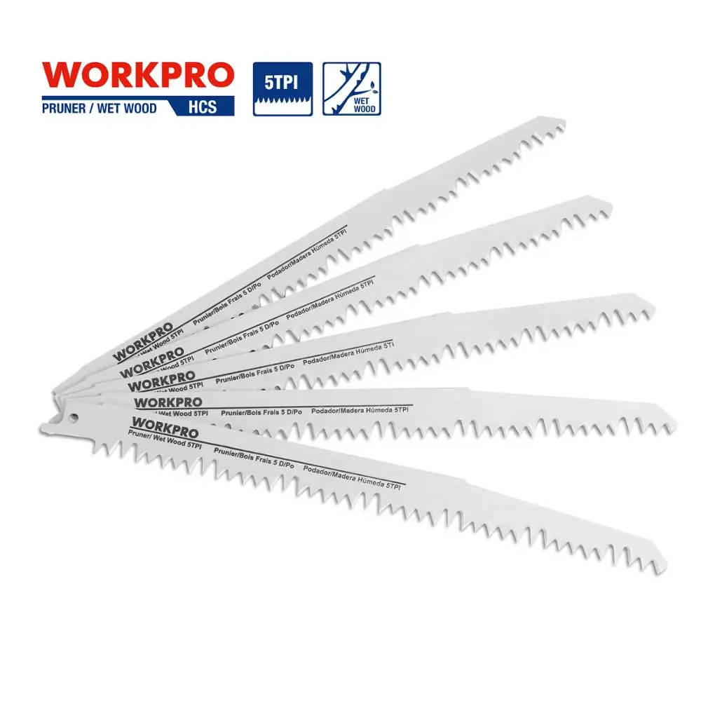Лезвия для пилы WORKPRO 230 мм лезвия сабельной резки древесины быстрой (5 TPI) 5 упаковок
