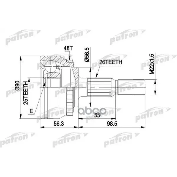 Шрус Наружн К-Кт 26x56.5x25 Abs:48t Volvo: 850 2.4 Кроме Турбо 6.91- PATRON арт. PCV1133