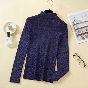 

New 2020 Spring Slim Half-neck Sweater Female Bright Silk Knitted Sweater Long Sleeve Bottoming Sweater Jumpers Women