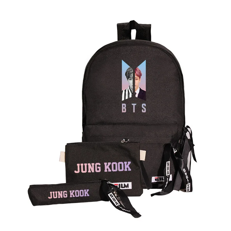 

3PCS BTS Backpack School Pencil Case Student Printed Letters Backpacks School Bag Travel Laptop Canvas Lace Chain Men Women Bags