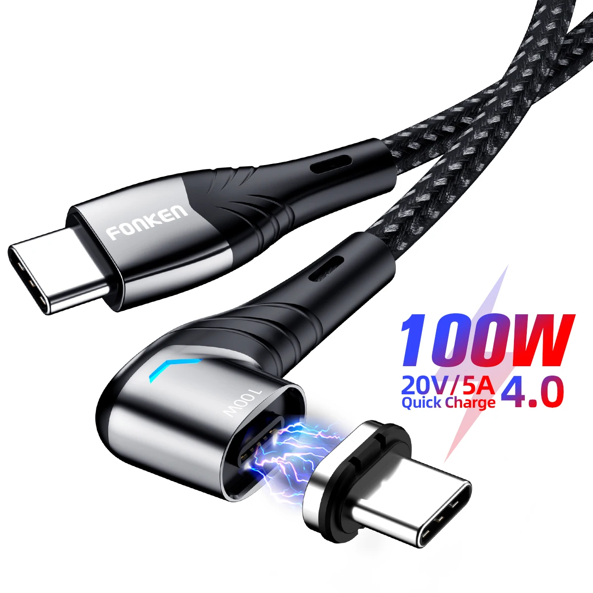 Магнитный кабель FONKEN с разъемом USB Type-C на 90 градусов 100 Вт 5 А | Мобильные телефоны и