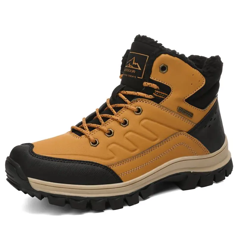 New Winter Plush Waterproof Snow Boots Shoes Warm Winter Men's Sneakers Footwear Fashion Outdoor Ankle Boots Men's Boots - Цвет: yellow