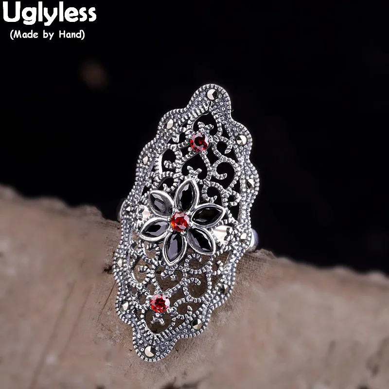 Uglyless Vogue Девушки преувеличенные широкие кольца для женщин полые гранат цветы
