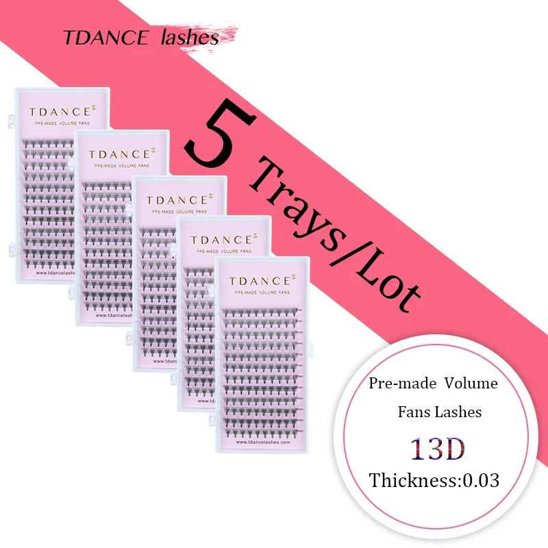 TDANCE 5 лотков/лот готовые веера 13D ресницы толщина 0 03 русский объем наращивание