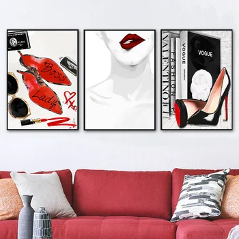 

Modular Poster High Heels Modern HD Printed Lipstick Wall Art Canvas Makeup Picture Painting Nordic Home Decor Frame Living Room