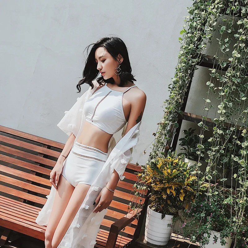 

Two-piece Swimsuits Women's Three-piece Set Bikini Graceful Blouse Boxer Slimming Small Bust Gathering Hot Springs Tour Bathing