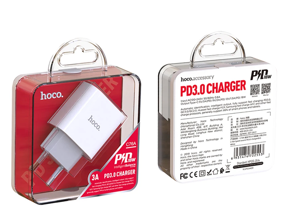 HOCO мини USB зарядное устройство 18 Вт Быстрая зарядка 3,0 для iPhone11Pro XS XR Быстрая зарядка PD3.0 AFC для Sam sung S10 Универсальный адаптер для путешествий