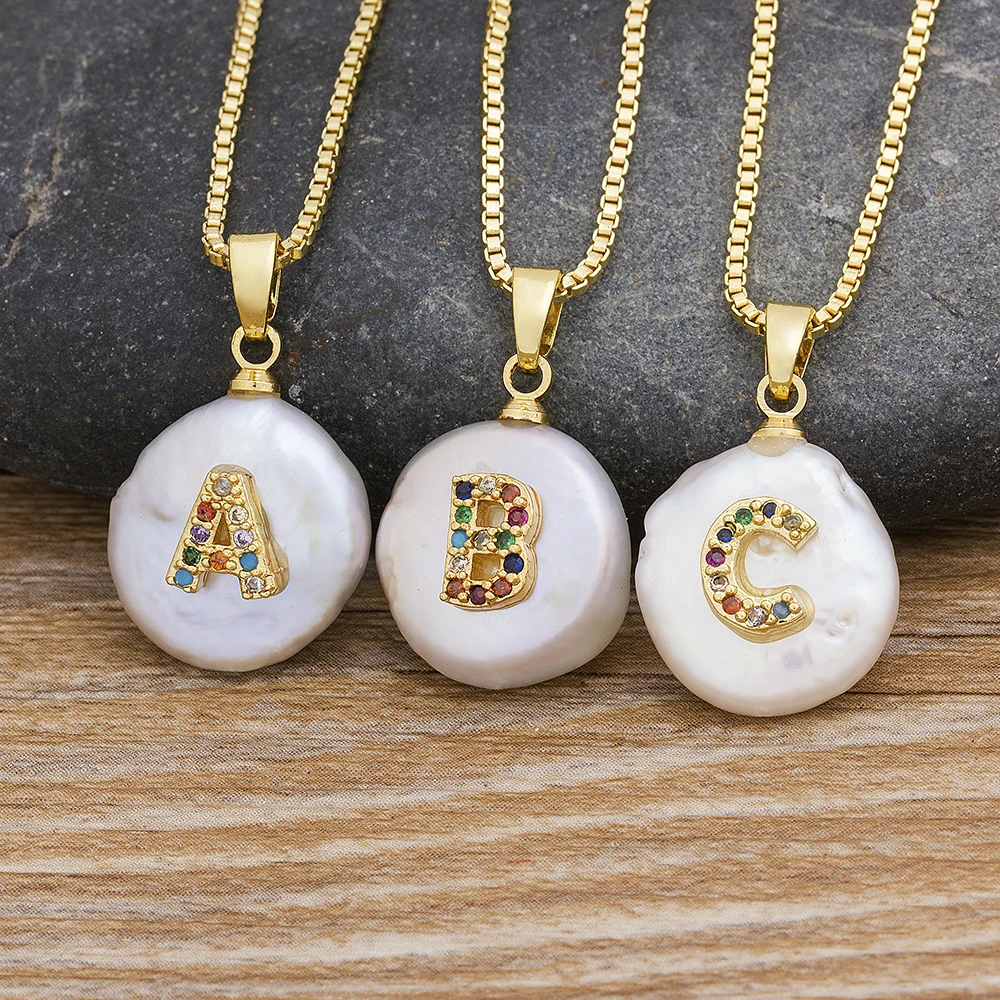 Pendant Necklace Jewelry Alphabet Letters Natural-Freshwater-Pearl Zirconia-Choker Initial