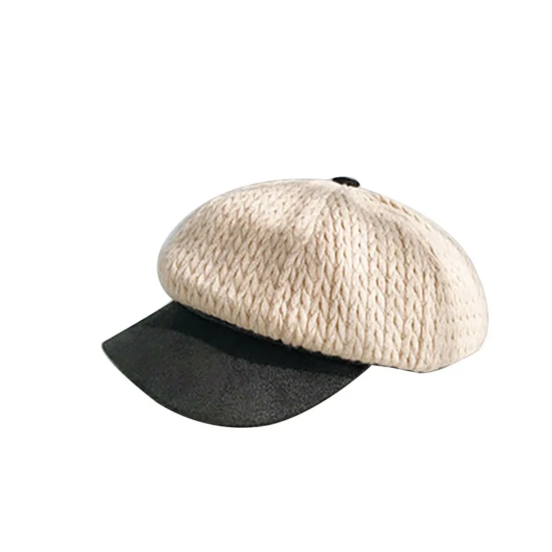 Beige Модная зимняя шапка для детей, вязаная детская шапка для девочек, Лоскутная шапка для маленьких мальчиков, осенне-Весенняя Детская шапка-берет - Цвет: Beige