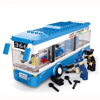 

City Transportation Series Blue Bus Model Set Building Blocks Bricks Educational Toys for Children Friends Christmas Gifts