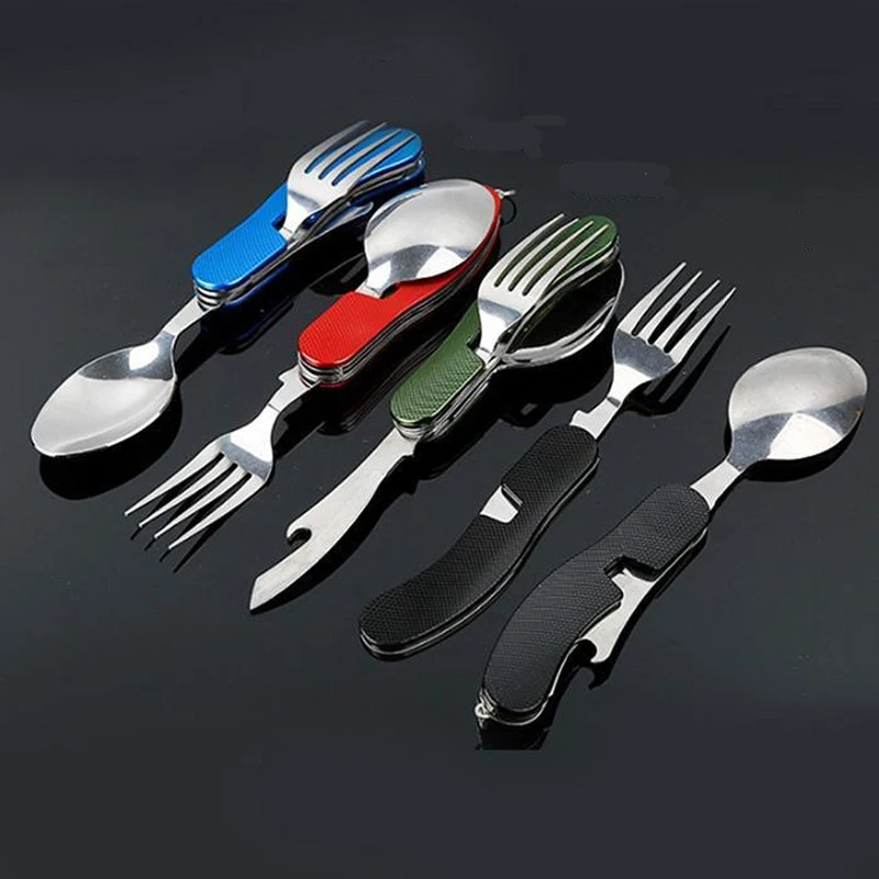 

Portable multi tool cutlery multitool flatware utensil bottle can opener fold Spork fork tableware Picnic camp spoon knife