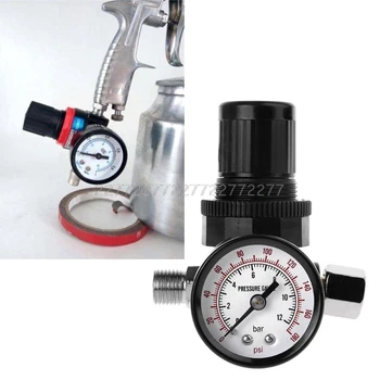 

New 1/4" Air Pressure Regulator Reducer 12Bar 180 PSI Spray Gun Pressure Valve Gauge S18 19 Dropship