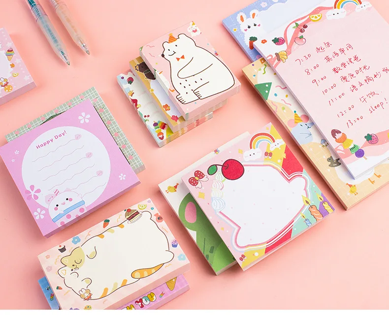 80Page Korean Notebook INS Wind Cartoon Animal Fruit Girl Pattern Horizontal Line Memo Pads Color N Message Cute Sticky Notes
