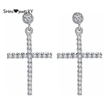 

Shipei Religious 100% 925 Sterling Silver Created Moissanite Drop Dangle Cross Earrings 925 for Women Birthday Gift Fine Jewelry