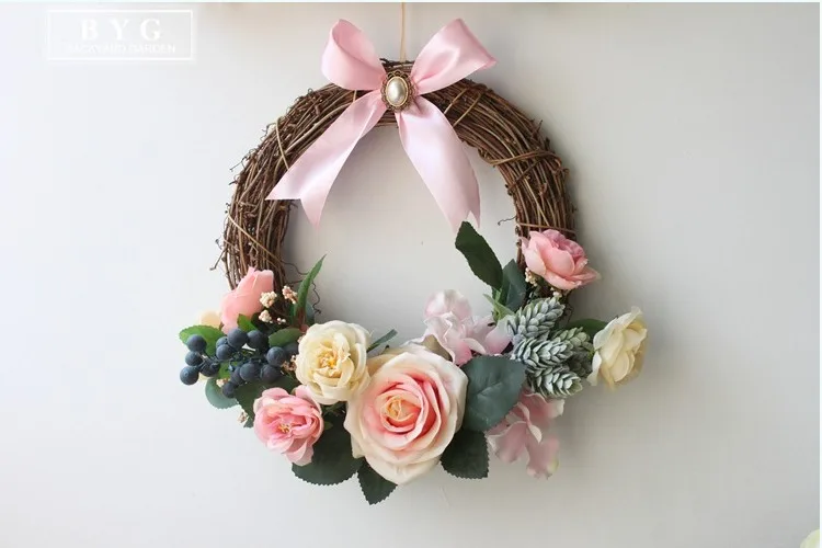 Wedding Flowers Artificial Wreath Rose Wreath Door Decoration Hanging Garland Lintel Festival Christmas Home Decor Accessories