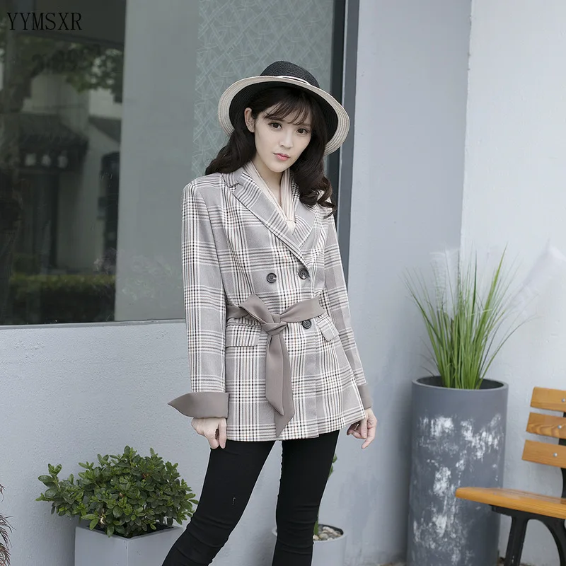 Hot Product Plus size XL-4XL women's blazer 2020 new spring and autumn casual checked ladies jacket coat Mid-length coat Feminine