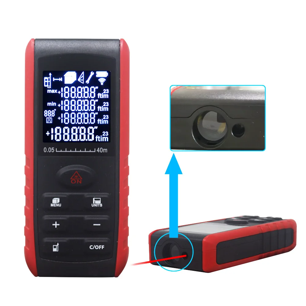 Handheld Laser Rangefinder Digital Laser Distance Meter Area Volume Tester Level Practractor Angle Indication 40m 60m 80m 100m Handheld Laser Rangefinder Digital Laser Distance Meter Area Volume Tester Level Practractor Angle Indication 40m 60m 80m 100m