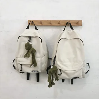 

Harajuku Fashion Schoolbag Women White Black Large Capacity Backpack Male Fashion Simple Canvas Backpack