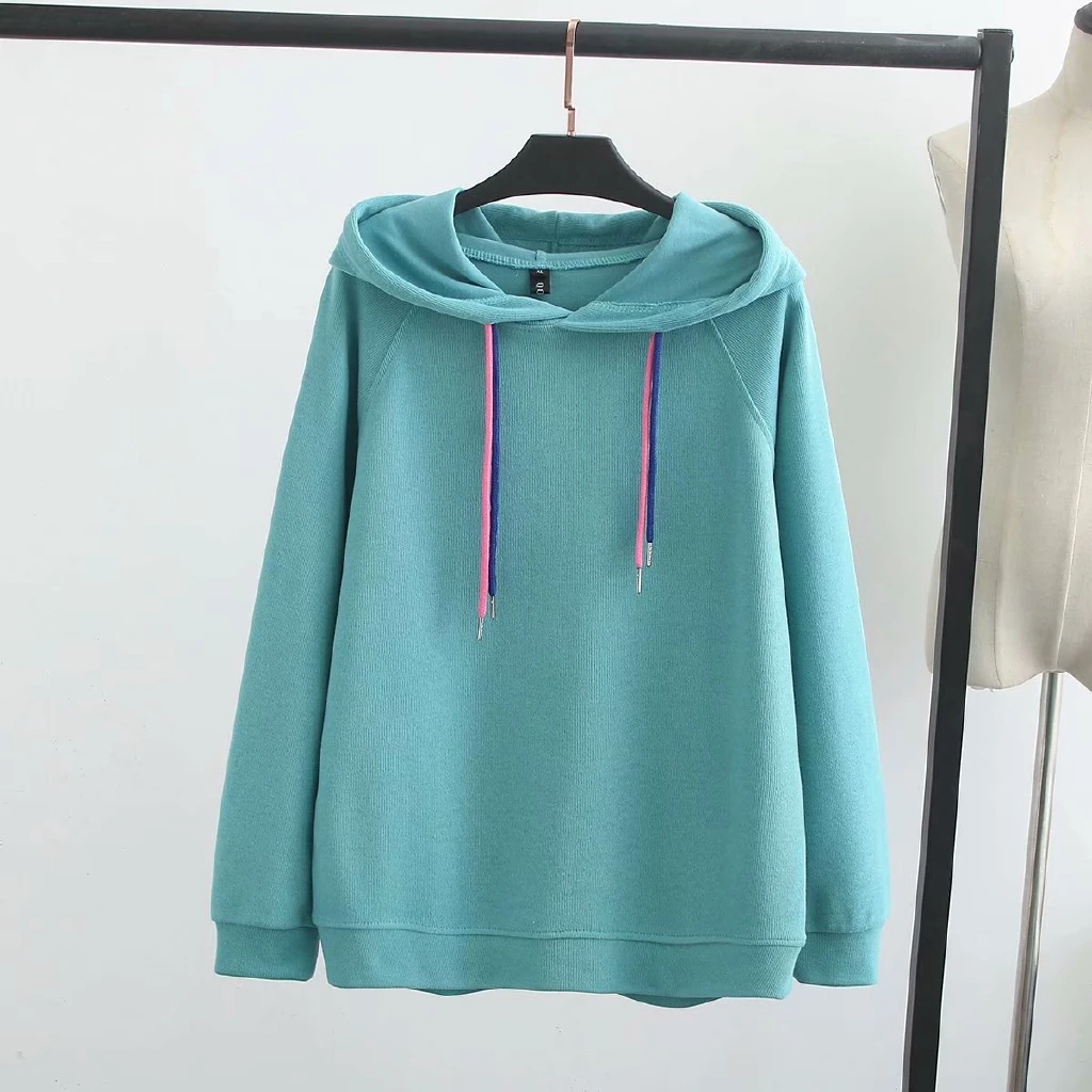 Плюс Размеры XL-4XL однотонная блуза с длинным рукавом Для женщин толстовка большого размера корейский Стиль Новая Осенняя утепленная Повседневная Толстовка с капюшоном, пуловер