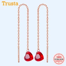 Trustdavis Модные 925 пробы серебряные серьги-гвоздики с красным сердцем и розой 9,3 см подарок для девочек DA60