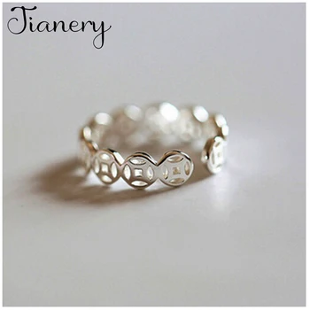 

JIANERY Punk Personality 925 Sterling Silver Coin Rings For Women Wedding Jewelry Adjustable Antique Finger Ring Anillos
