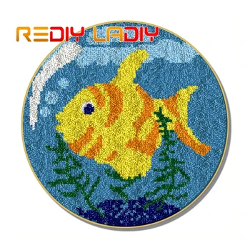 

Latch Hook Rug Yellow Fish DIY Crocheting Carpet Rug Acrylic Yarn Printed Canvas Cushion Mat Crochet Tapestry Latched Hook Kits