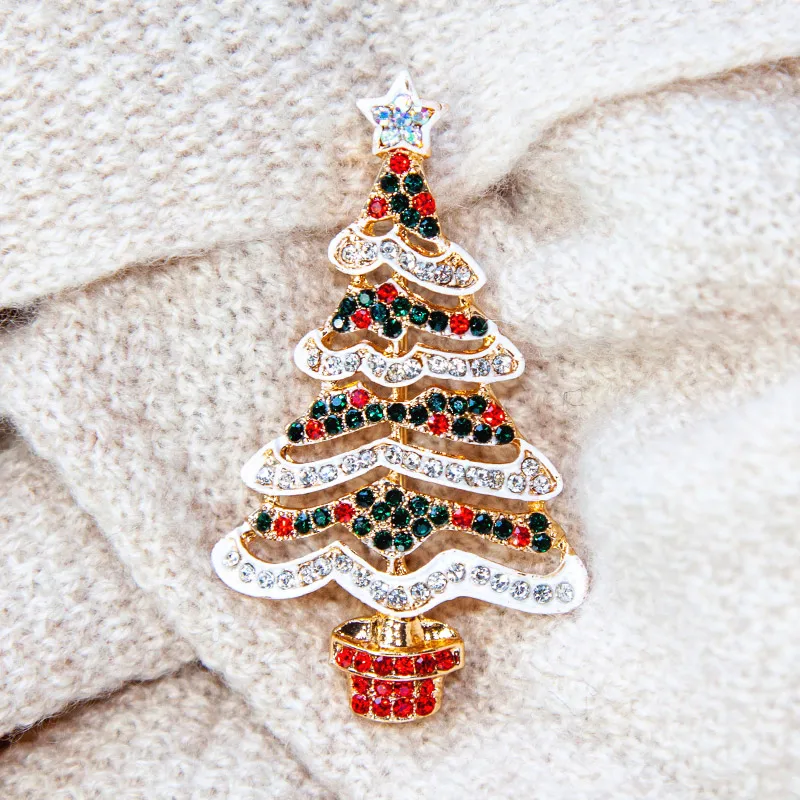 Роскошные рождественские броши в виде дерева, разноцветные стразы на воротнике, зимние украшения для женщин и мужчин, воротник, шапка, пальто, костюм, рождественский подарок - Окраска металла: AL400-A