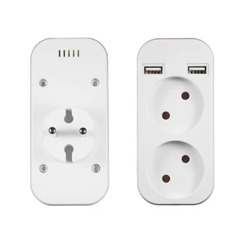 

2 USB plug adaper with double socket Power Strip 2 EU Plug ,5V 2A Wall Multiple Socket Portable 2 USB Port