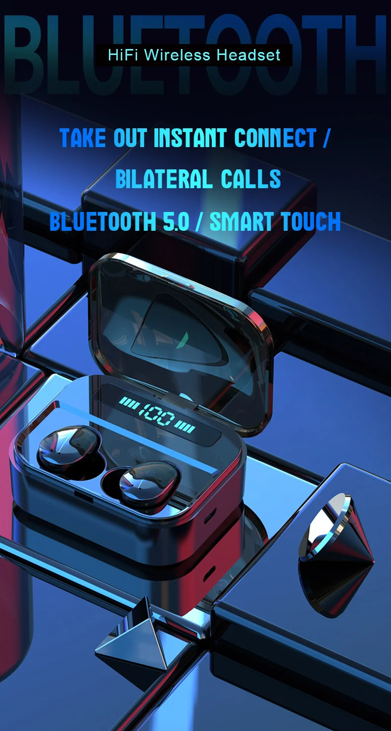 IPX7 TWS наушники bluetooth 5,0 Беспроводная гарнитура HiFi водонепроницаемый громкая связь Шумоподавление для iphone двусторонний звонок