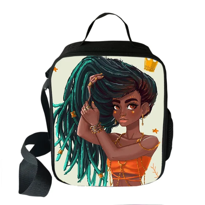 Милые африканские Девушки Принцесса печать Ланч-бокс афроамериканцы коричневая Девушка Портативный Ланч-мешок Контейнер для ланча школьные сумки для хранения еды - Цвет: wcbafro35