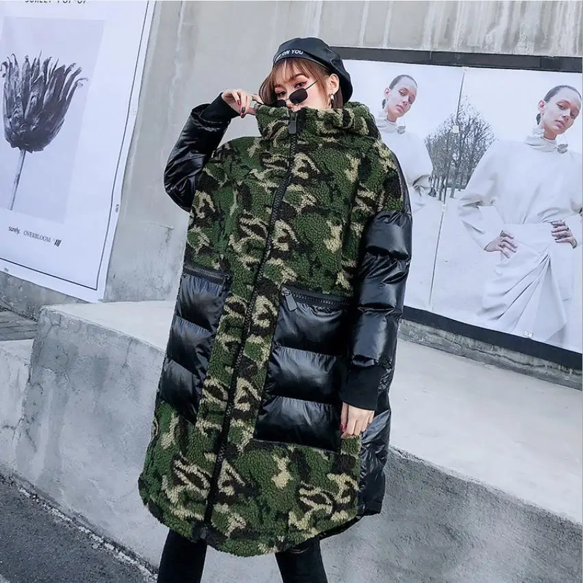 Пальто из овечьей шерсти, зимнее плотное пальто большого размера с мехом, все-в-одном, пуховые Рабочие куртки из овечьей шерсти, женские леопардовые толстые теплые пальто больших размеров F724