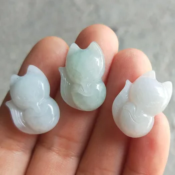 

3pc Natural Emerald Fox Pendant Beads Necklace Charm Jewellery Fashion Accessories Hand-Carved Man Woman Luck Amulet
