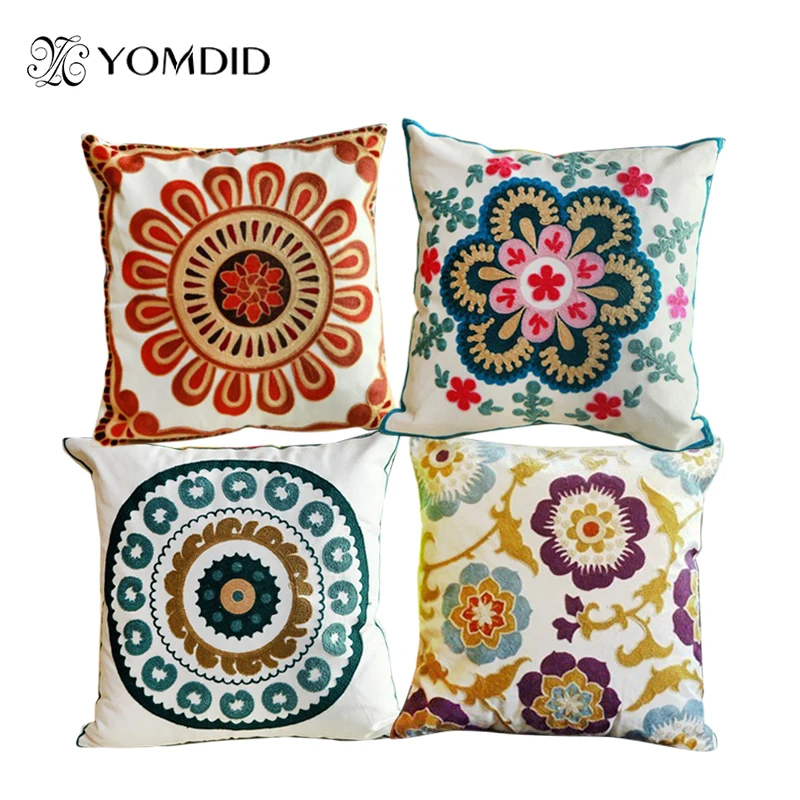 Hand-embroidered Sofa Decorative Pillow Cushions for Car Decoration Fashion Flower Soft Cushion Almofadas Vintage decorative cushion plush pillow