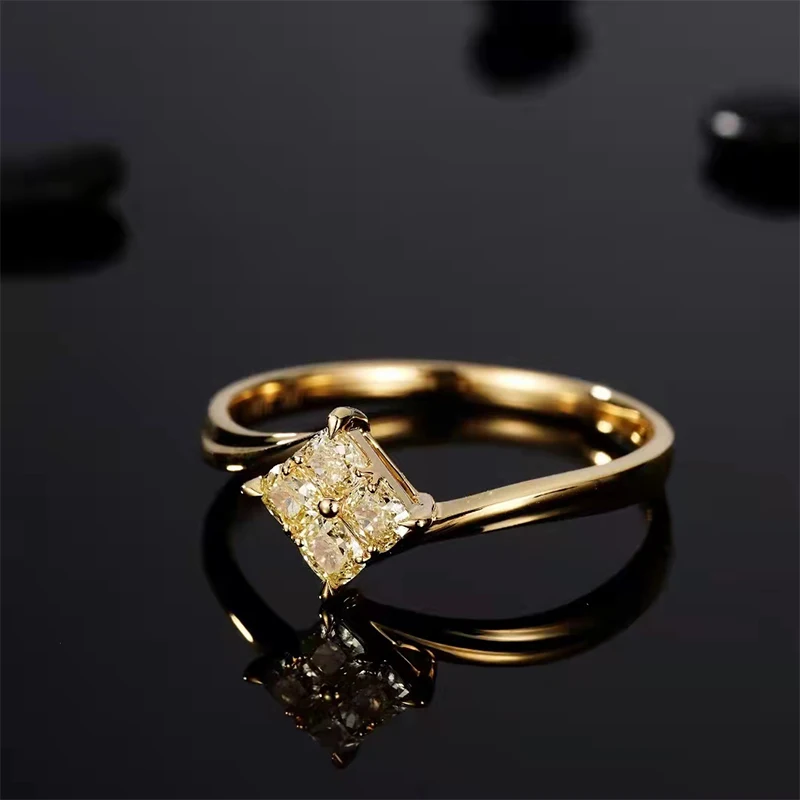 

18k Gold Diamond Ring For Women Wedding Bands Natural Yellow 0.53 CT Diamond Round Trendy Engagement Gift New