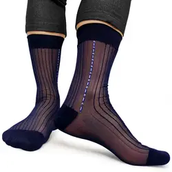 Мужские ультратонкие носки в сетку, полосатые нейлоновые шелковые прозрачные носки высокого качества, мужские сексуальные официальные