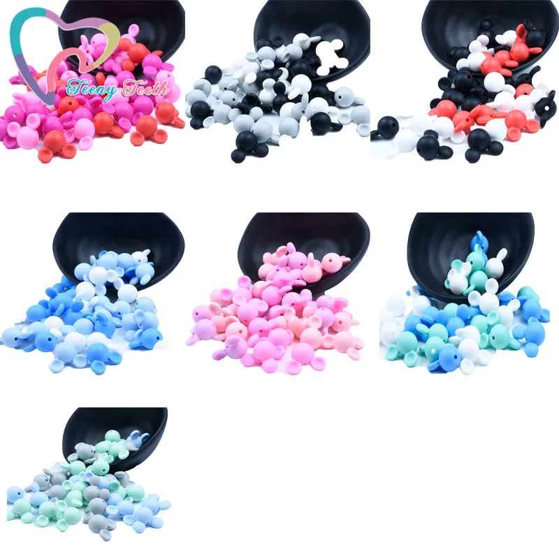 

20 PCS/Lot Mickey Shaped Silicone Animal Beads BPA Free Cartoon Baby Teething Toys Pacifiers Holder Making Baby Feeding