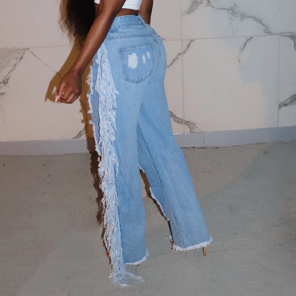 Сексуальные рваные повседневные свободные прямые джинсы размера плюс с