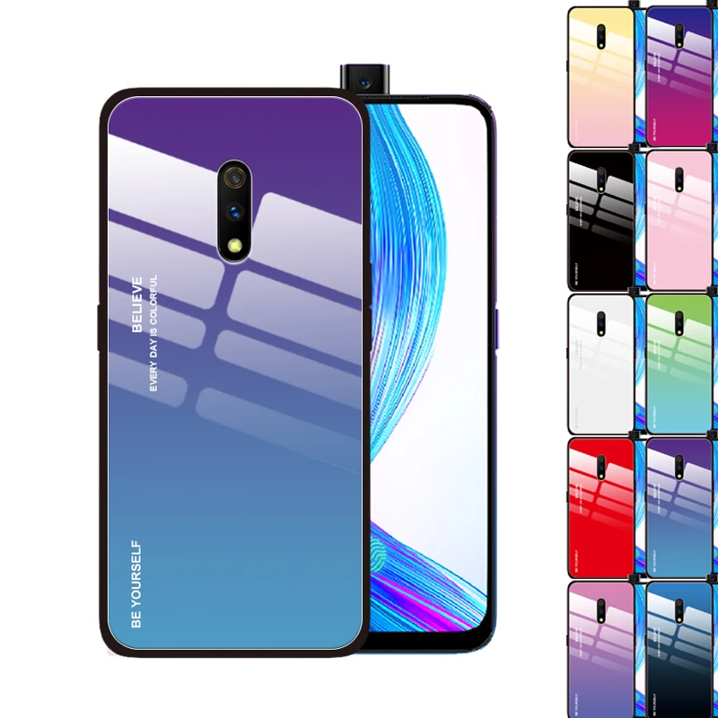 Fashion Crystal Gradient Tempered Glass Case for OPPO Realme X Lite 3 Pro F11 F7 F5 Find Anti-Scratch Shockproof Cover | Мобильные