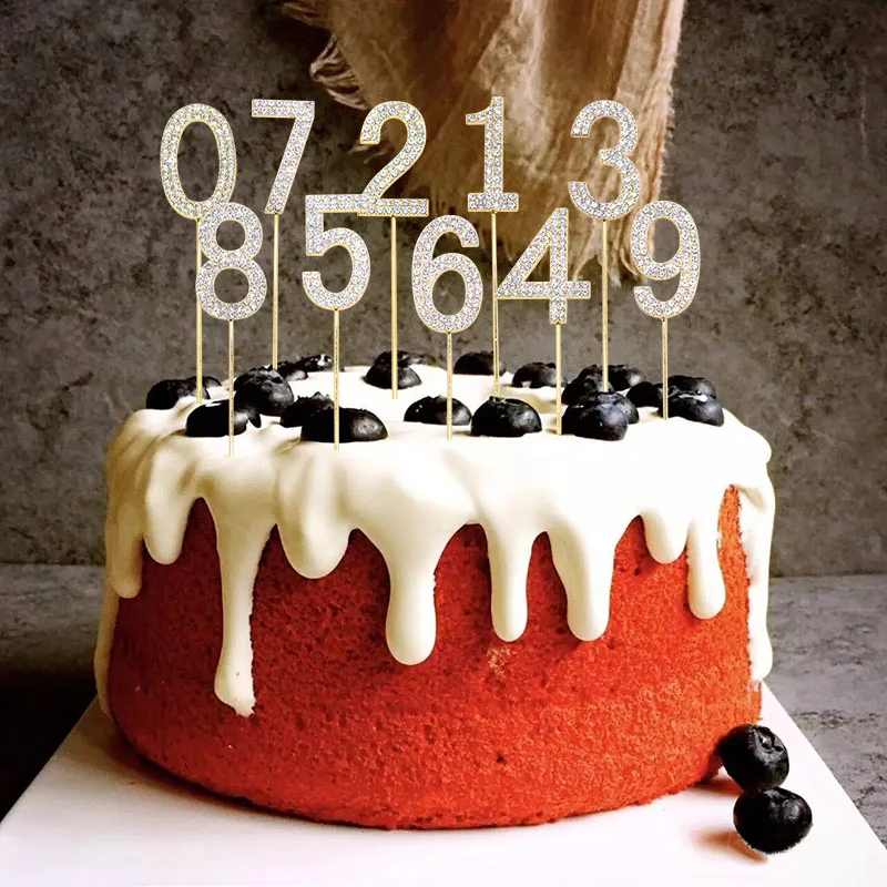 1 шт. День рождения номер торт Топпер 0123456789 день рождения металлический торт Топпер с акриловым бриллиантом ребенок взрослый вечерние торт декоративный аксессуар