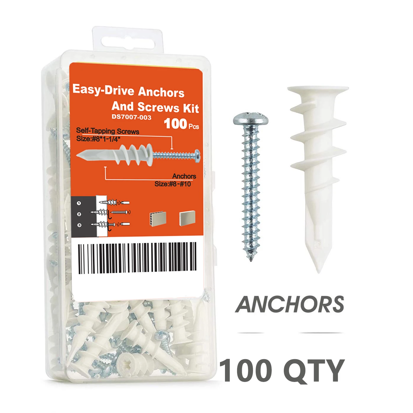 Plastic Self Drilling Drywall Anchors E8 with Screws Assortment Kit
