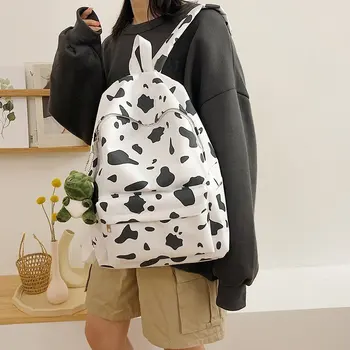 

Cute Milk Cow Printing Women's Backpack Canvas Travel white backpack female School Bag for Teenager Girls Fashion backpack women