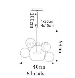 5 heads Dia 40cm Современный светодиодный подвесной светильник с золотым стержнем в виде пузырьков, подвесной светильник в скандинавском стиле для гостиной, ресторана, бара, стеклянного шара, Подвесная лампа с молекулой волшебной фасоли - Цвет корпуса: 5 heads Dia 40cm