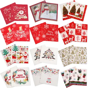 

20pcs 33*33cm Christmas Paper Napkins Navidad Santa Claus Tree Snowflake Pattern Paper Towels For Christmas Party Dinner Decor