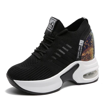 

Chunky Sneakers Women Fashion Vulcanized Shoes 7cm Wedge Platform Sneakers Ladies Trainer Back Glitter Designer Flat Shoes Mujer