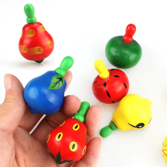 10pcs Cute Wooden Colorful Spinning Top Fruits Gyro interesting Novelty toys Children Kid Educational Montessori Classic Toy ZXH 2