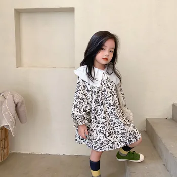 

Winter Girl Rural Style Small Flower Plush Dress Korean Children's Lotus Leaf Large Lapel Princess Dresses for Party and Wedding