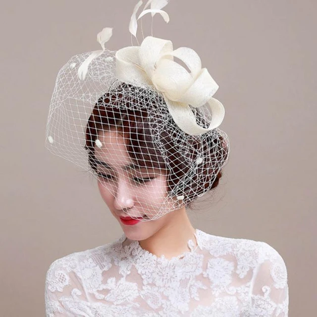 New Beaded Pearl Fishnet Face Cover Headband Vintage Wedding Veil Hair  Accessory