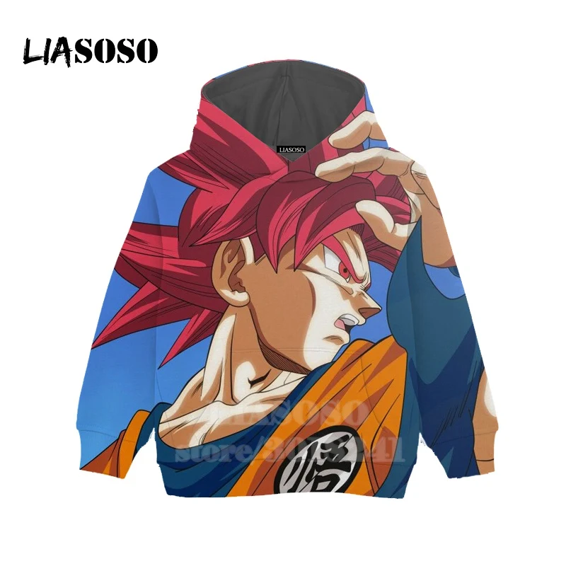 LIASOSO/Детская толстовка с Гоку для подростков и сына, футболка с 3D принтом Dragon Ball Z, детский топ, пуловер с круглым вырезом для мальчиков и девочек, толстовки для малышей, B157-21