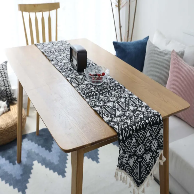 European style black badge geometric fashion table runner dining TV cabinet tassels hotel decoration flag | Дом и сад