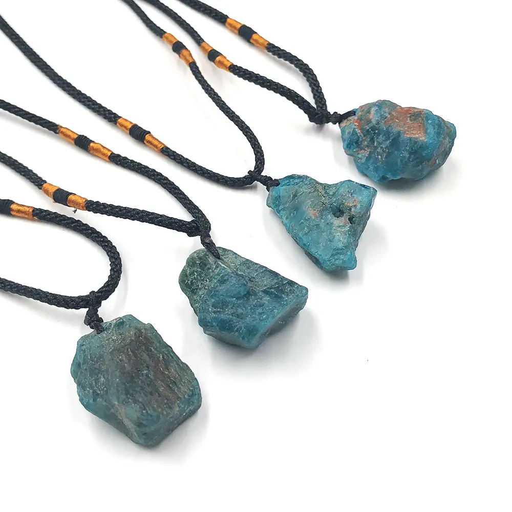 1pc Random Blue Apatite Rough Raw Natural Stone Pendant Necklace Quartz Crystal Healing Reiki Gift Gemstone Crafts Jewelry Decor